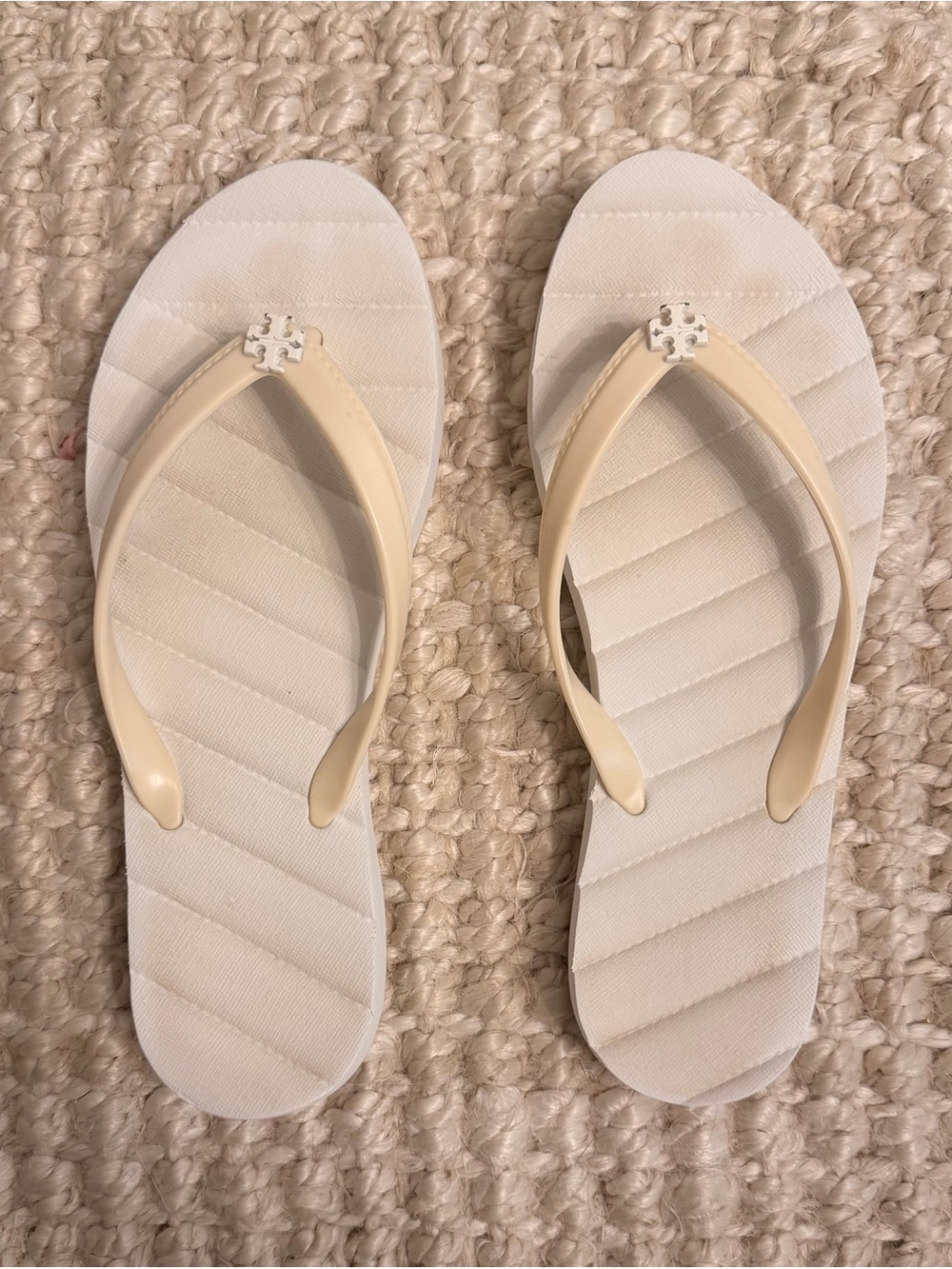 Tory Burch Ivory Logo Flip Flop Sandals
